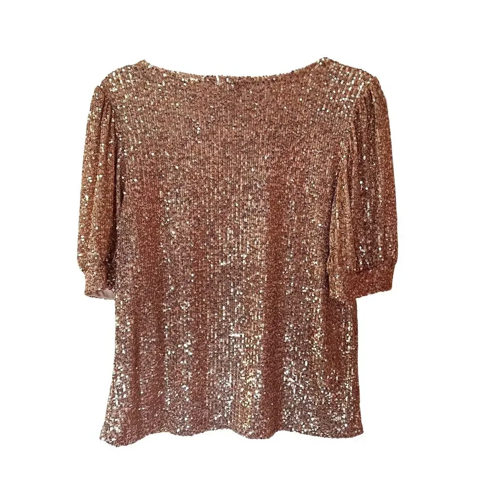Cable & Gauge Rose Gold Sequin Short Sleeve Top - Picture 2 of 6